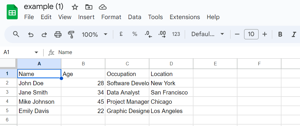 CSV google sheet ex1