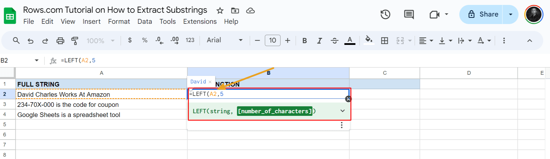 Left function syntax