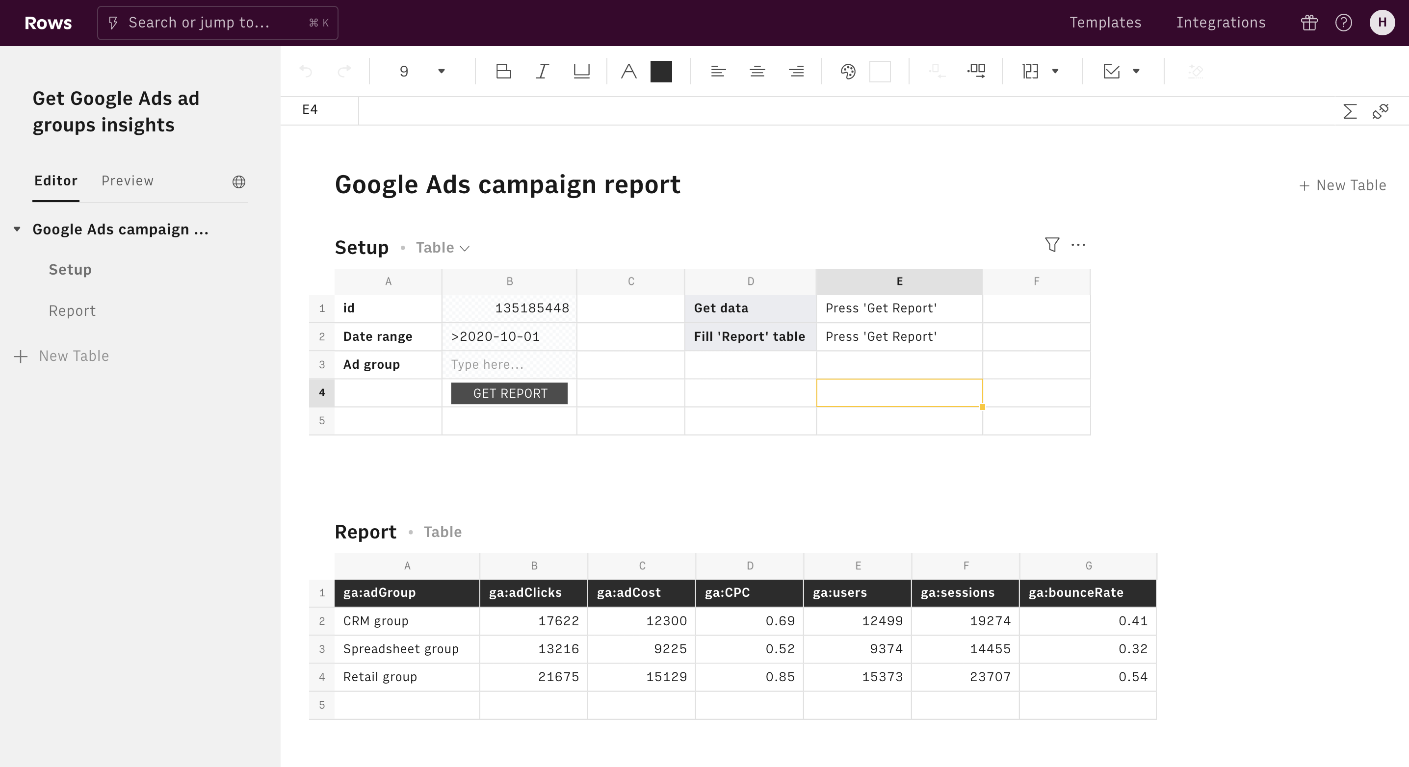 Get Google Ads groups insights editor 1