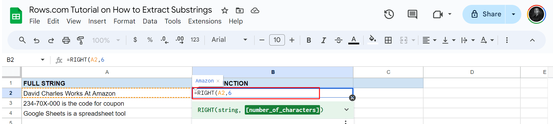 Right function data preparation