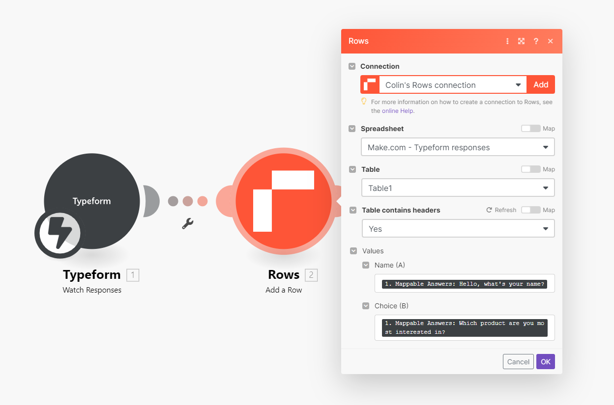 make - typeform to rows