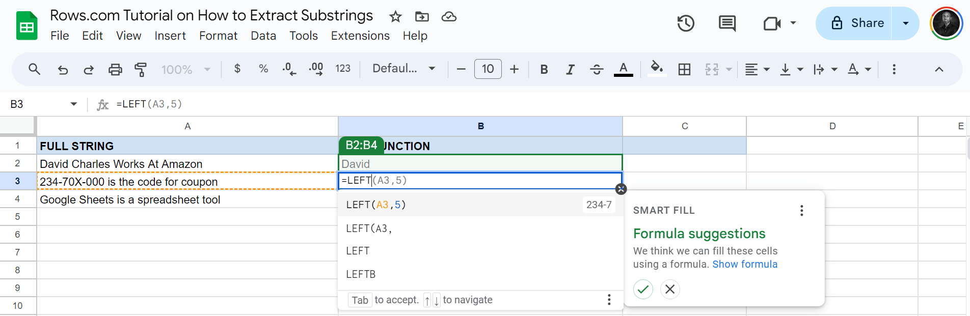 Left function output edits suggestions