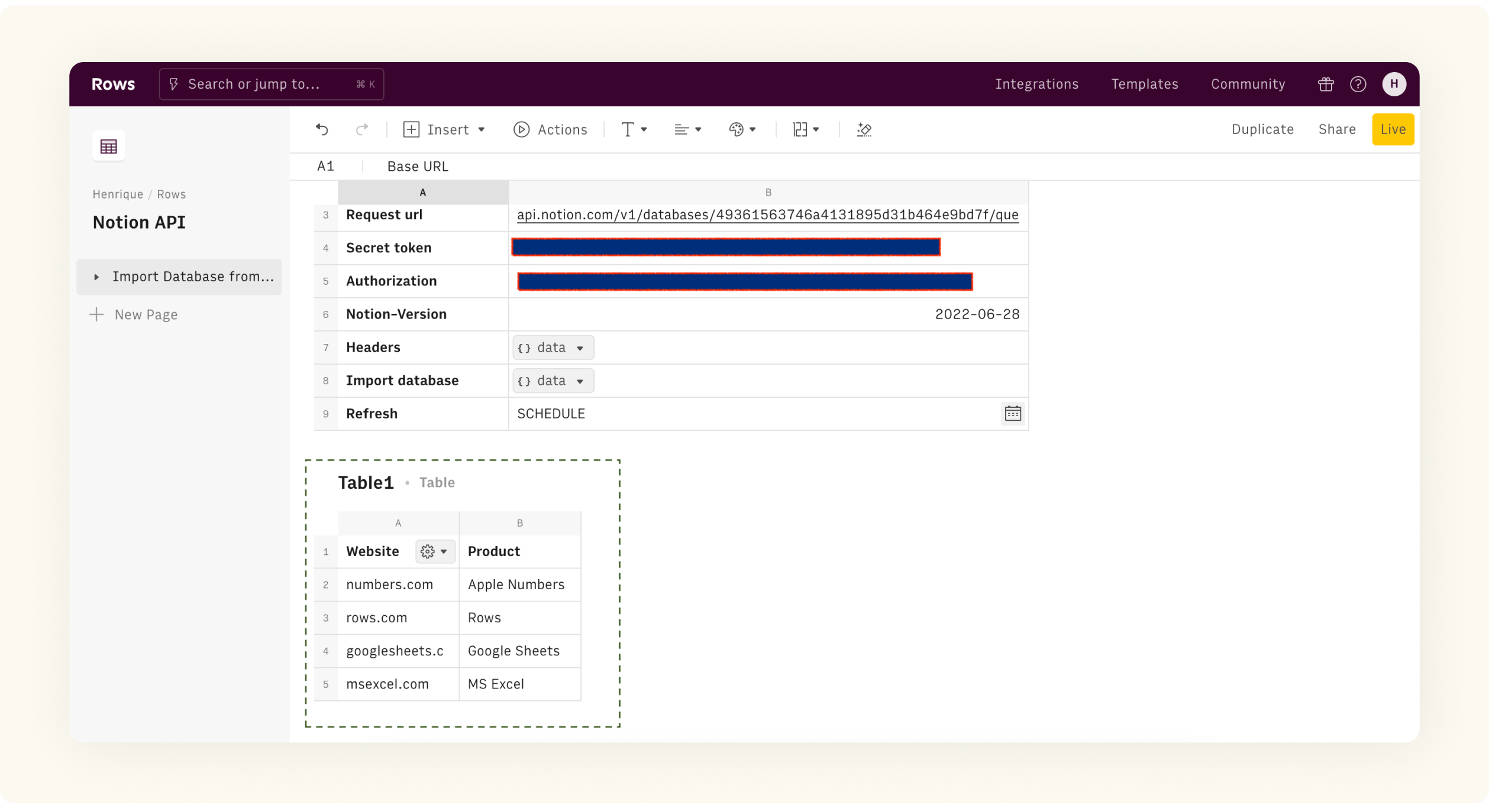 Result from Notion import