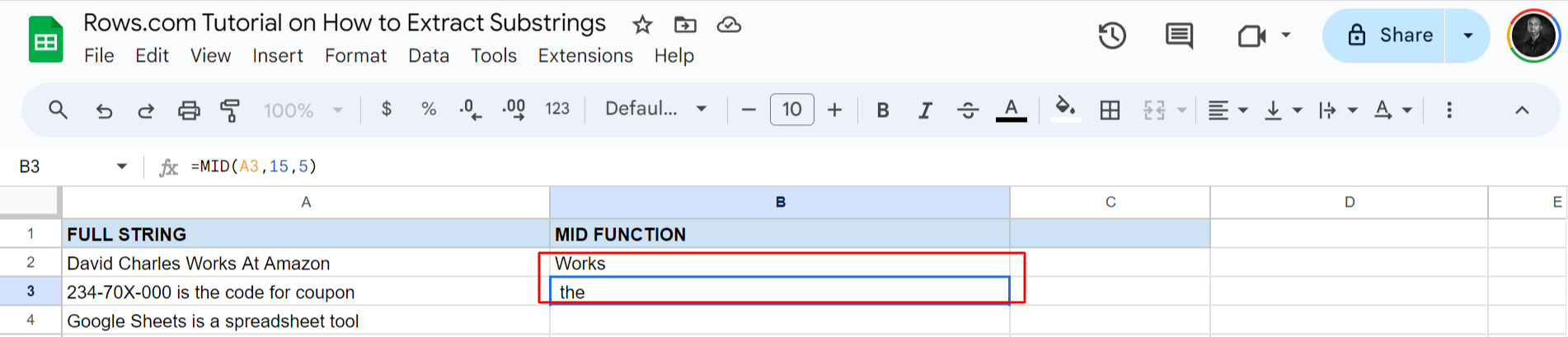 MID function output