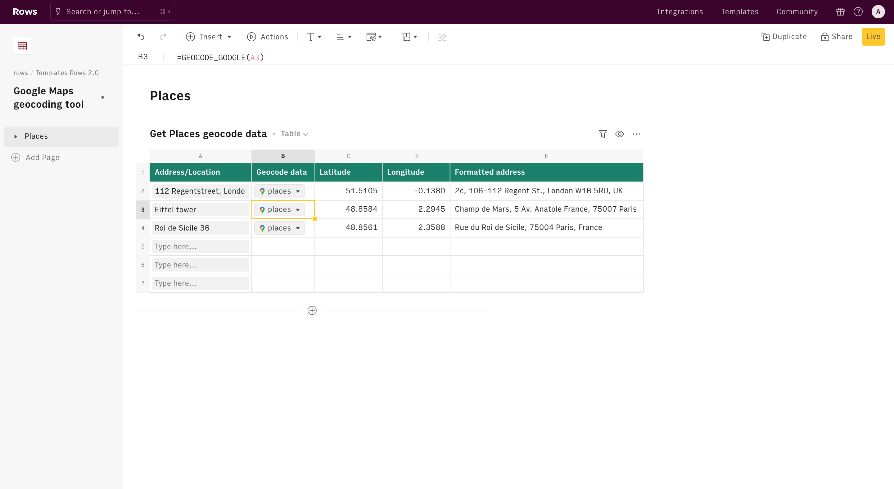 geocoding template