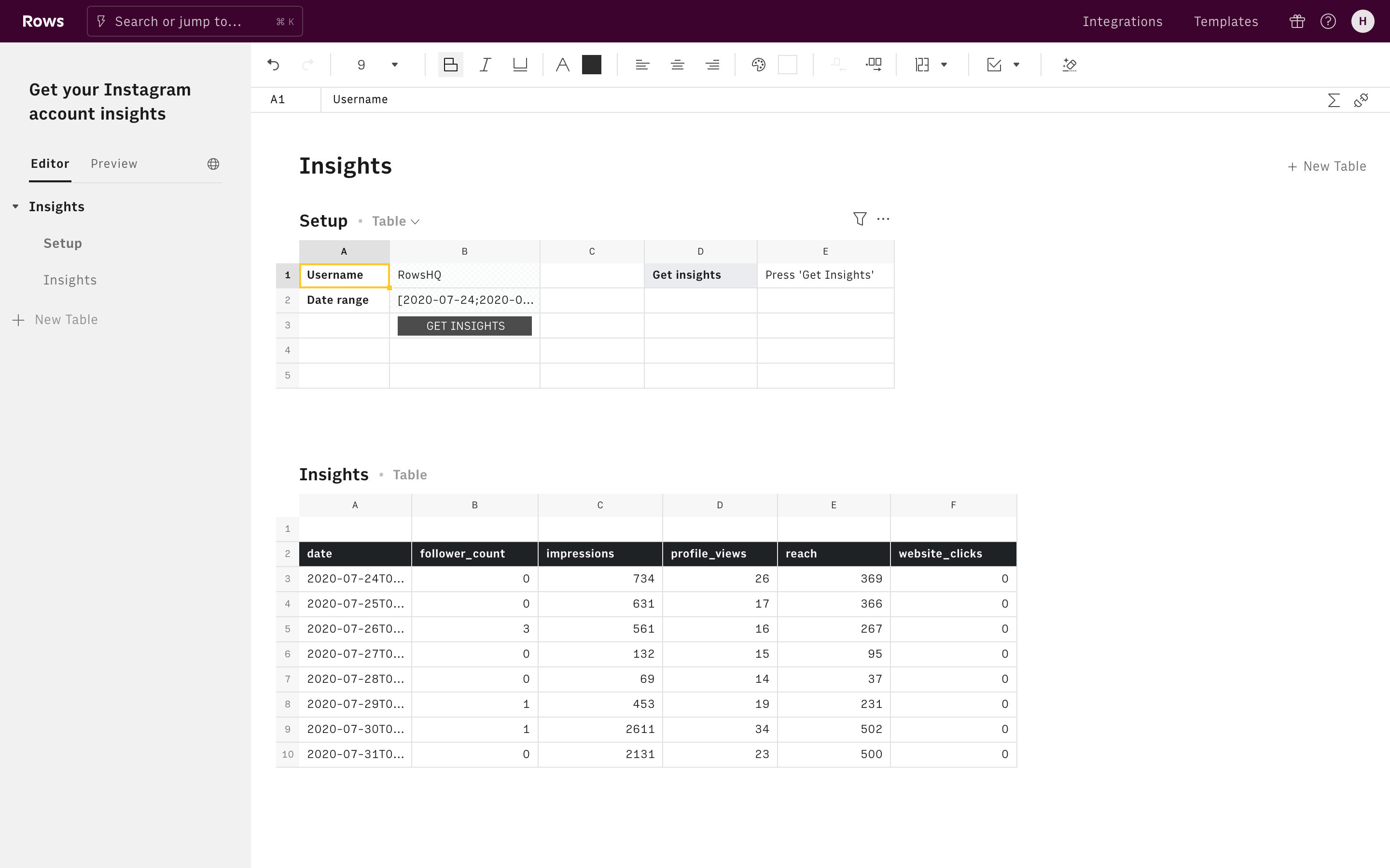 Get your Instagram account insights Editor