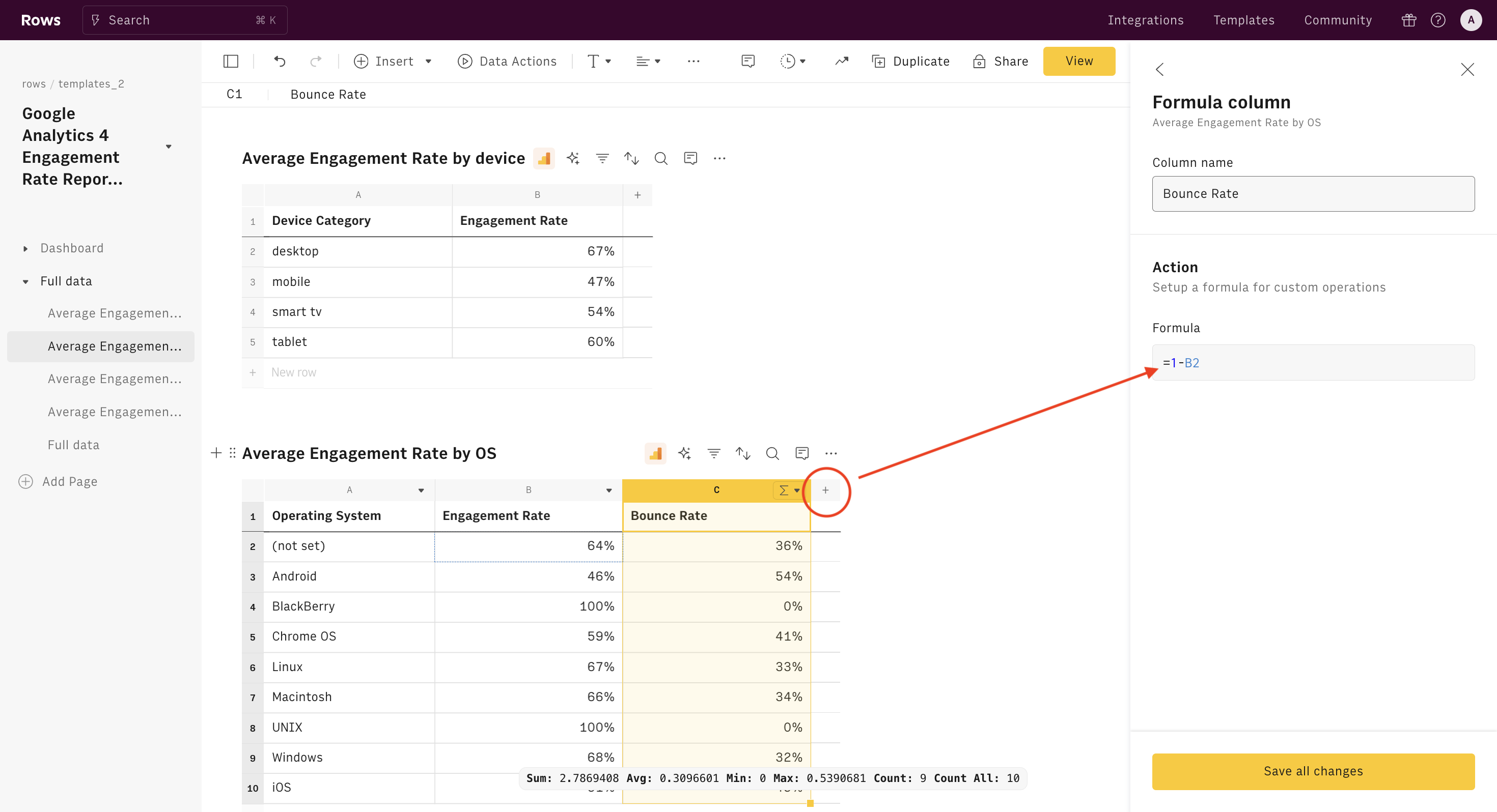 bounce rate formula column