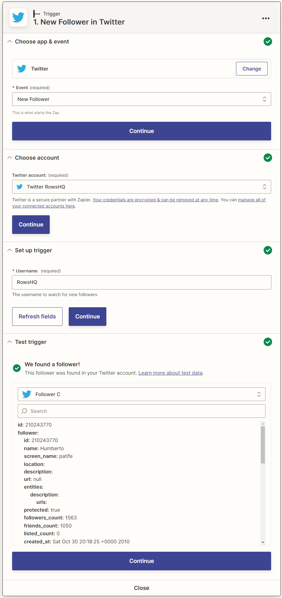 Zapier trigger settings