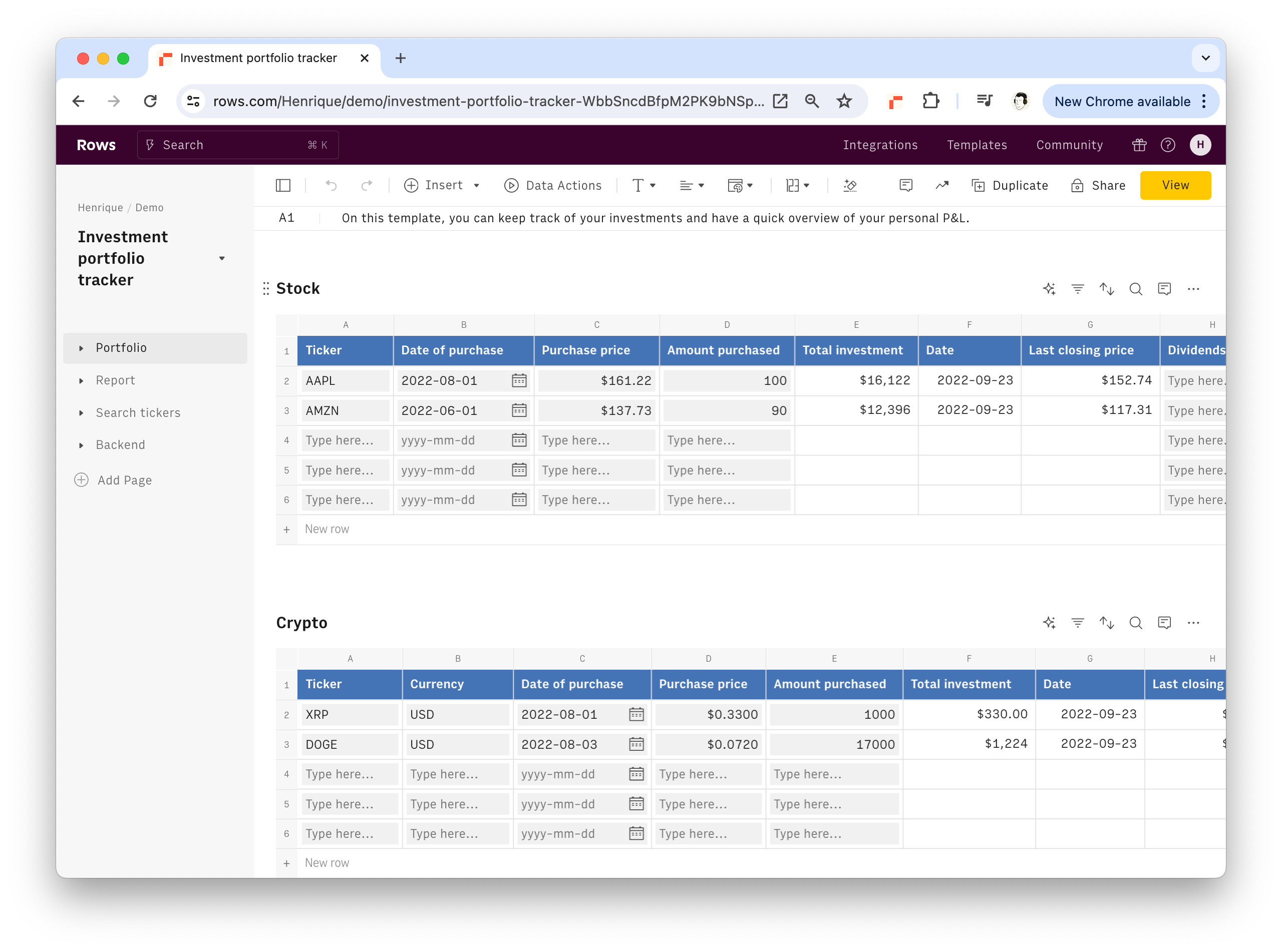 Inside the Investment portfolio tracker 