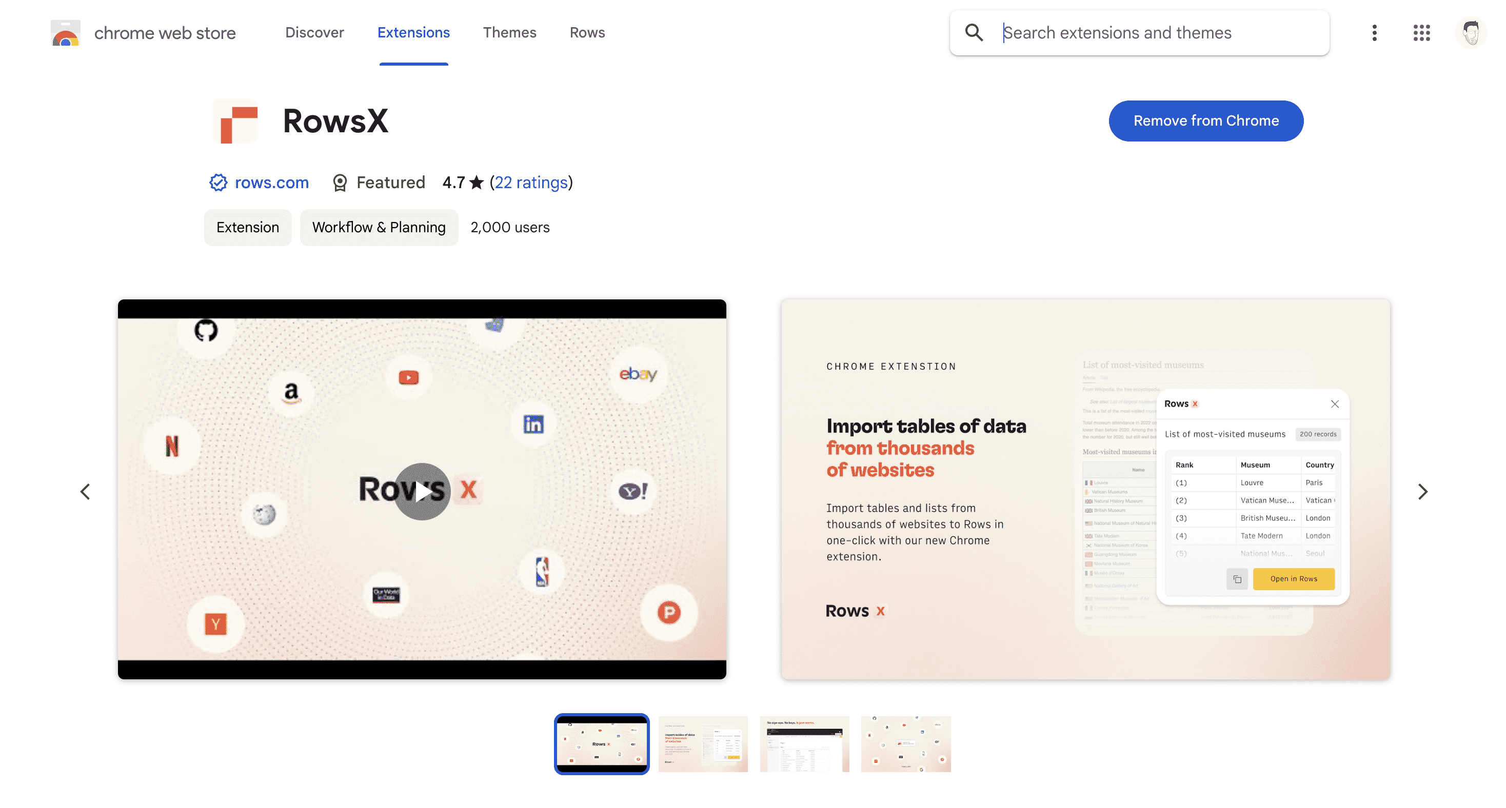 RowsX chrome store