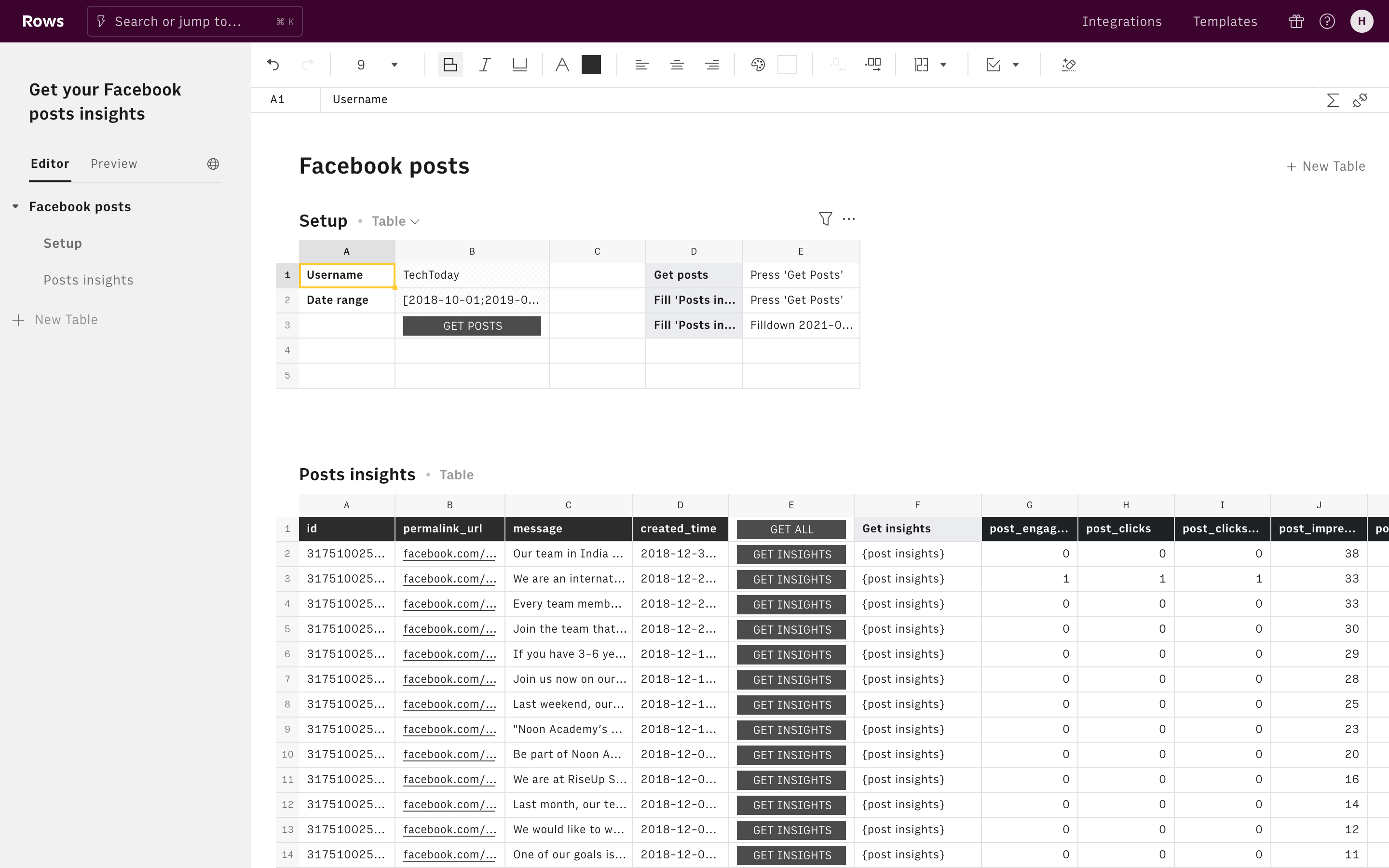 Get your Facebook posts insights Editor