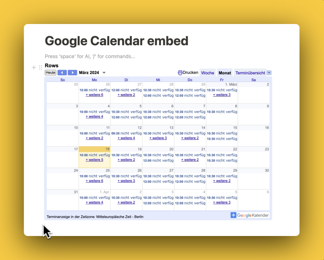 Google Calendar in Notion