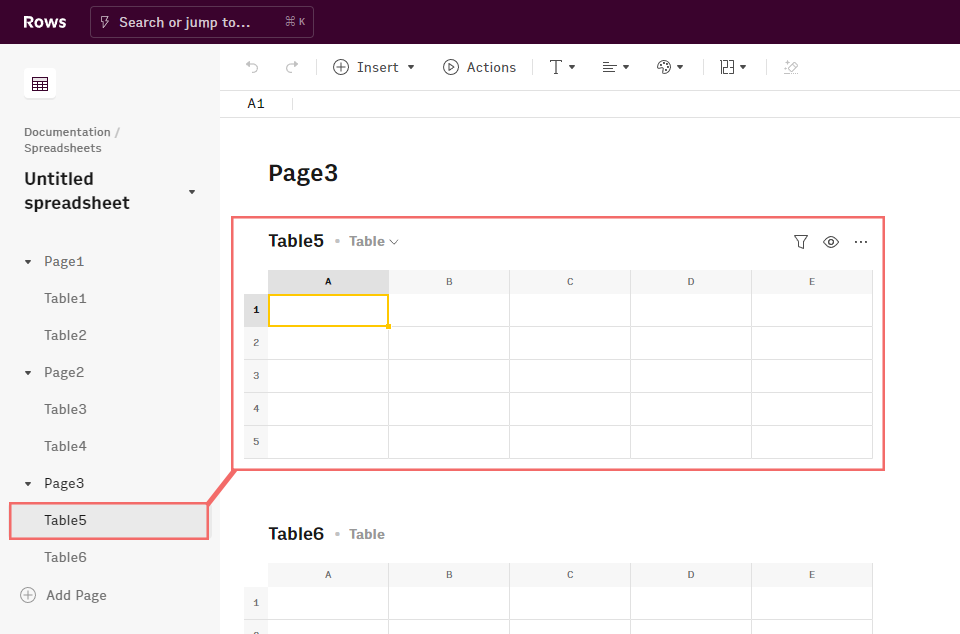 The layout of a Rows spreadsheet