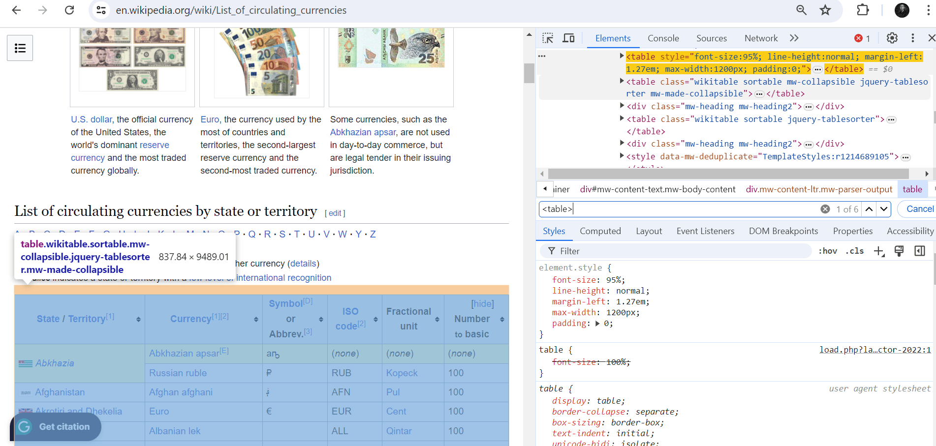 wiki tables