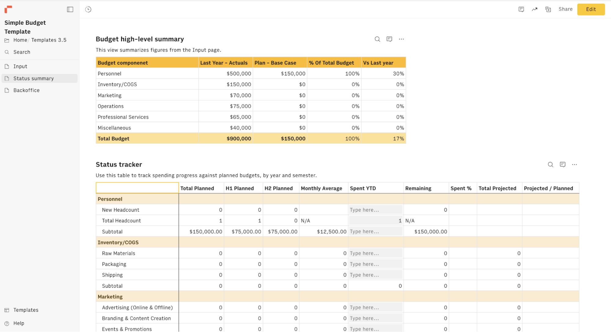 rows simple budget view-min