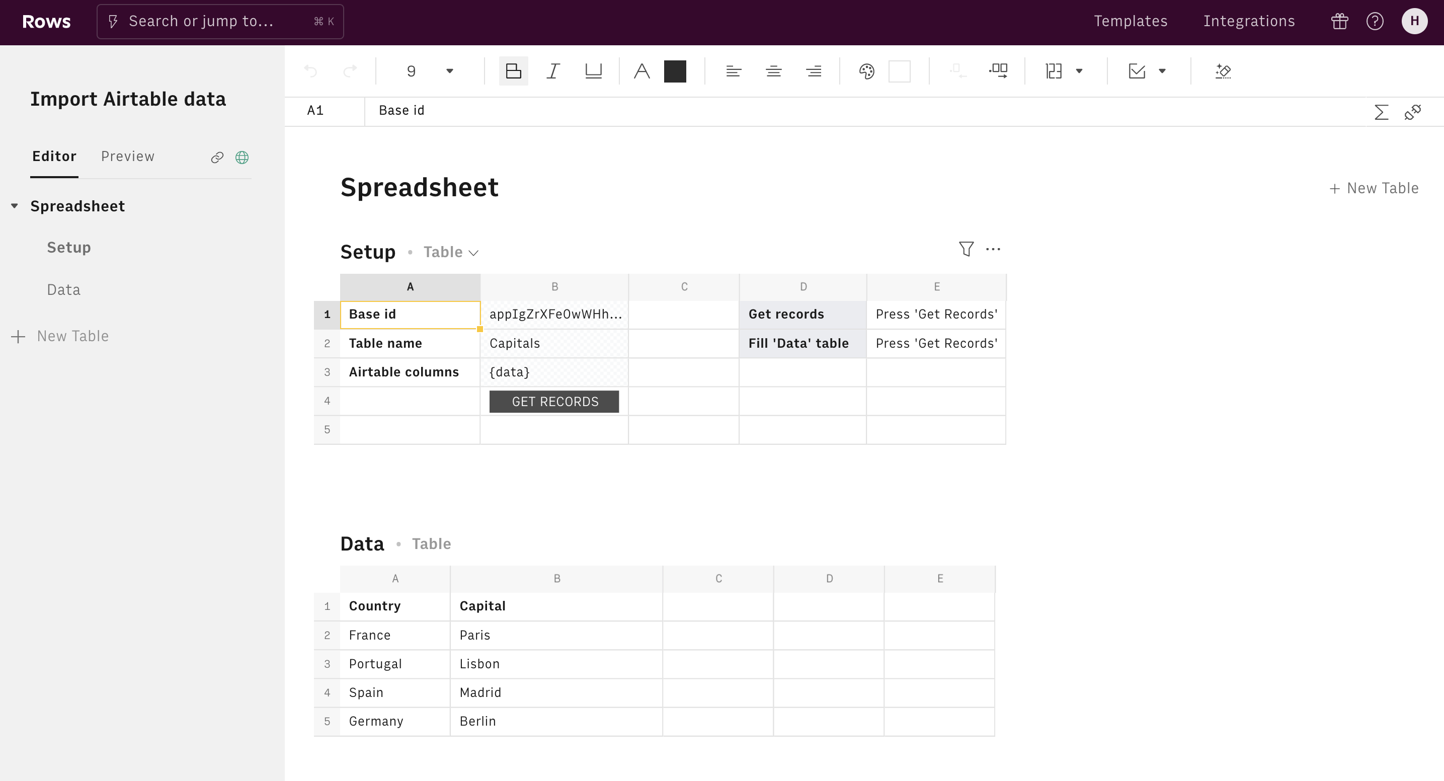 Import Airtable data editor 1