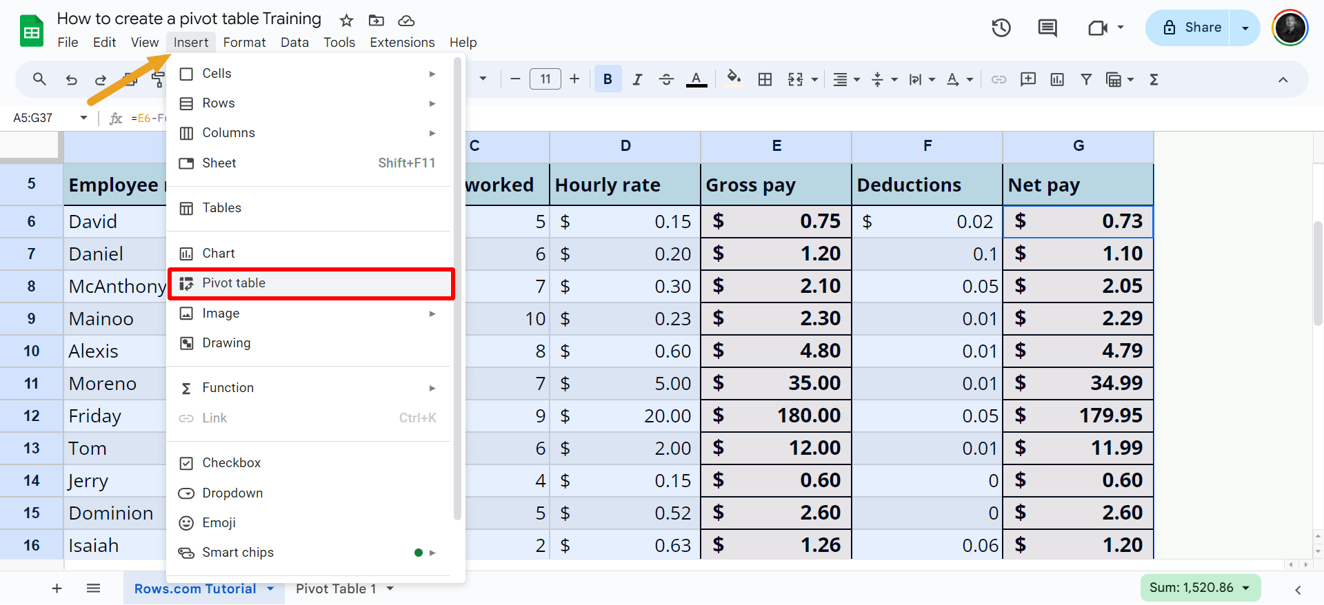 GS insert pivot-min