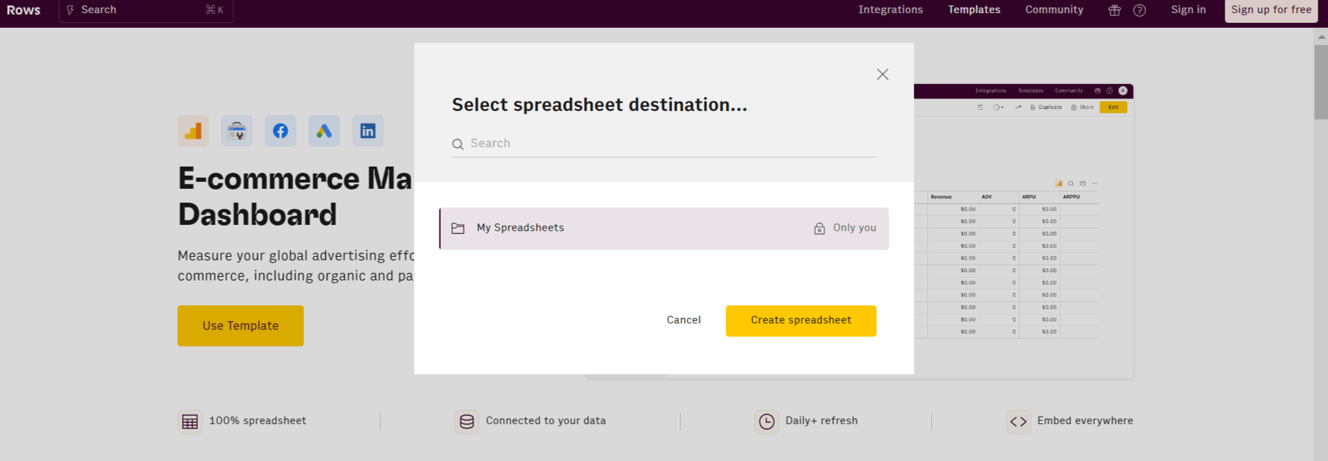 select spreadsheet destination-min