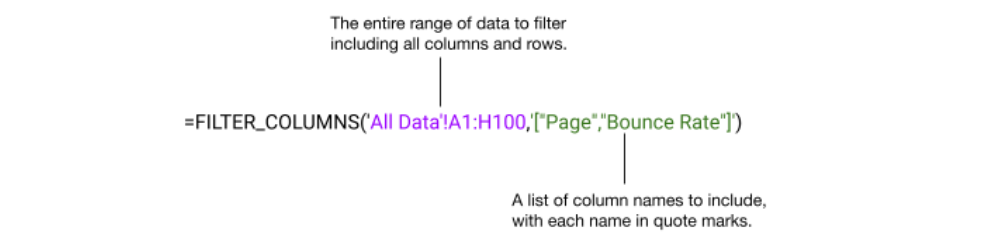 Filter column breakdown