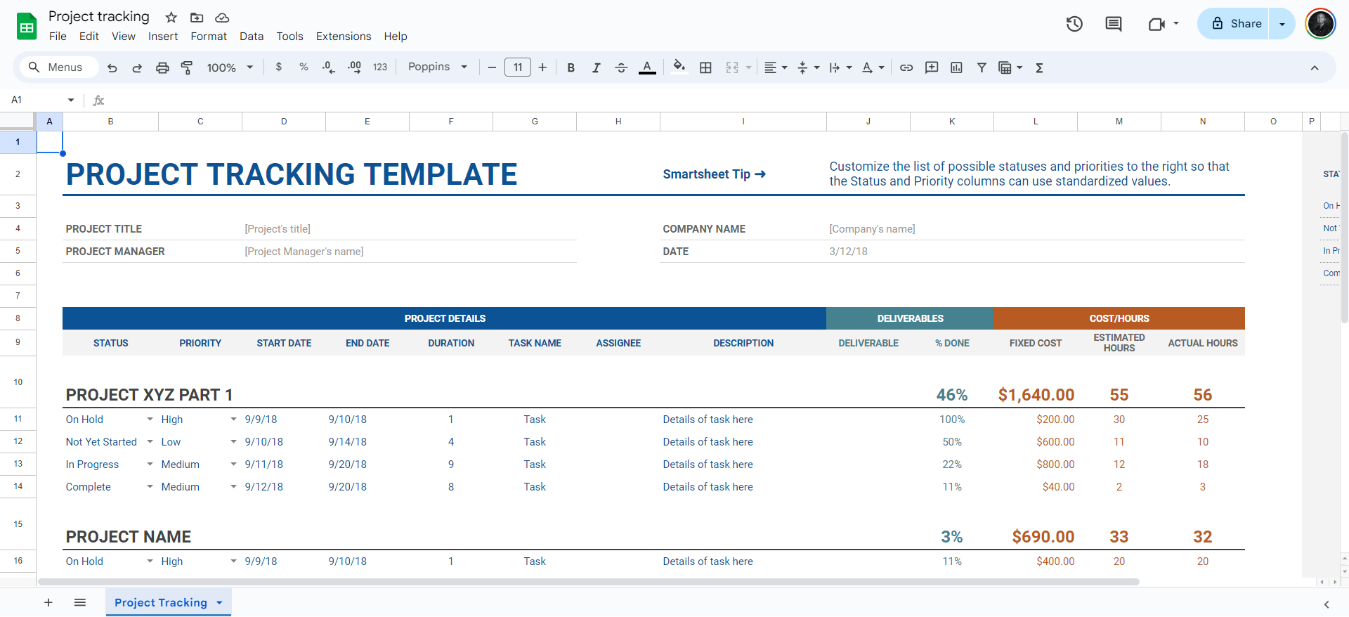 project tracking google sheets-min