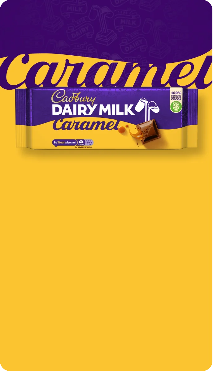 Cadbury Dairy Milk Caramel chocolate bar packshot