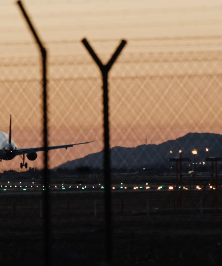 airplane takeoff airport runway sunset