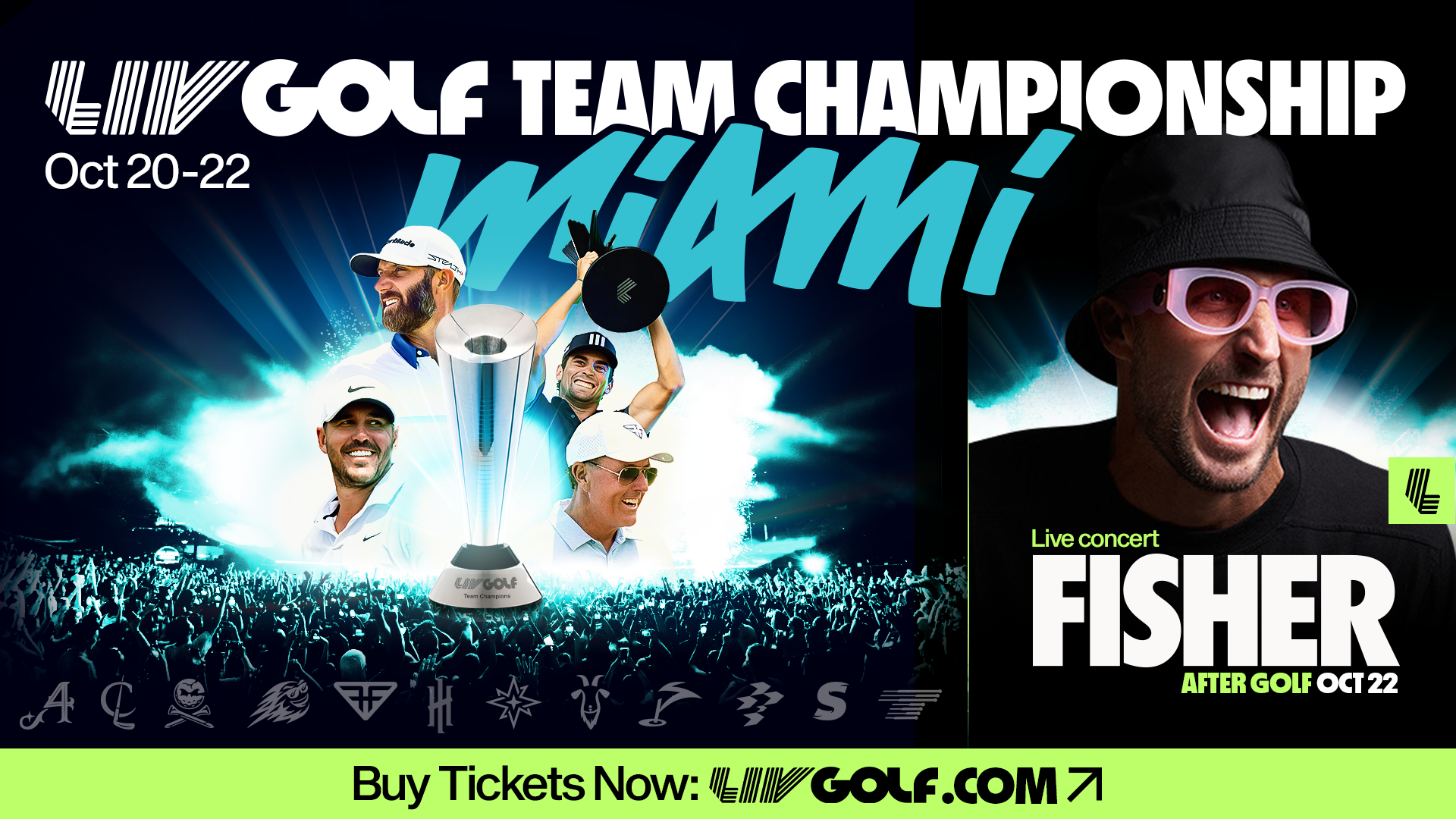 Miami Team Championship Tickets on sale; FISHER concert LIV Golf