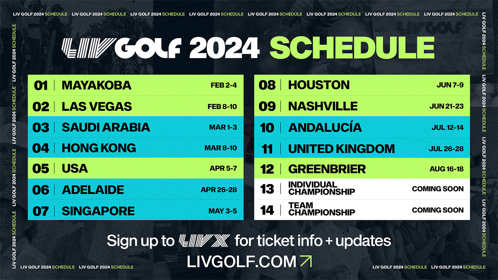 LIV Golf announces 2024 global regular-season schedule