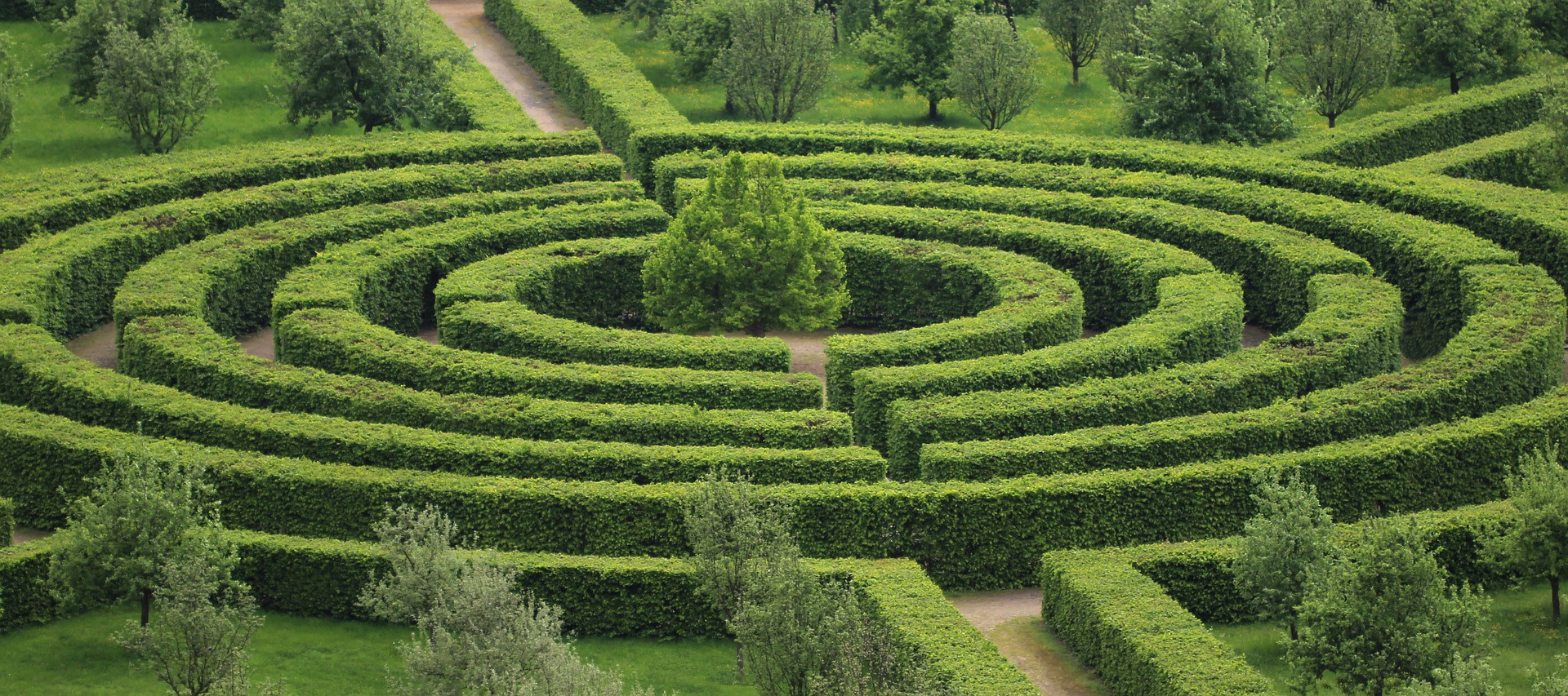 Tuin met labyrinth van ronde haag