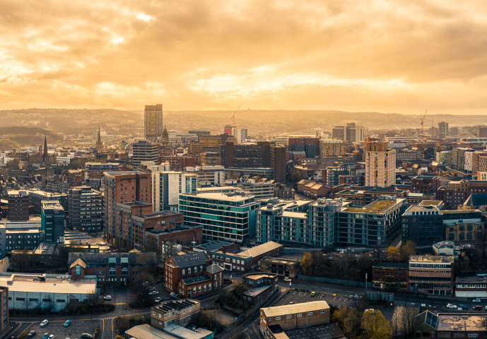 Aerial panoramic view of Sheffield City