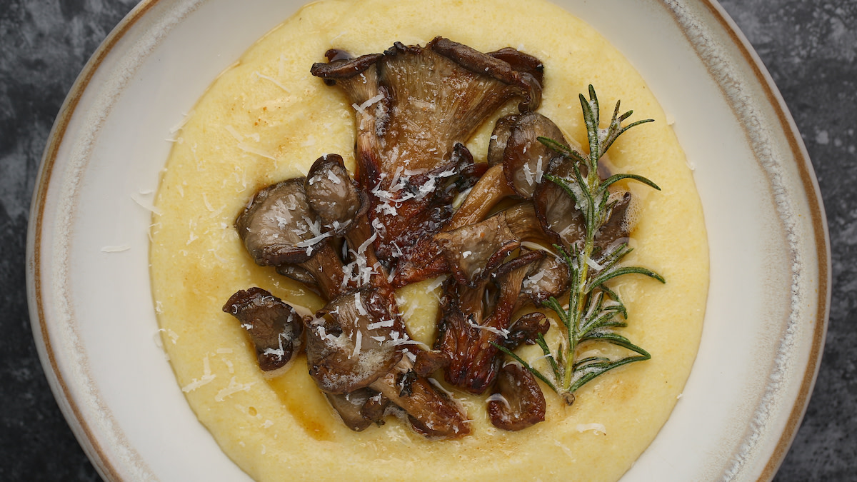 Roasted Oyster Mushrooms with Cheesy Polenta