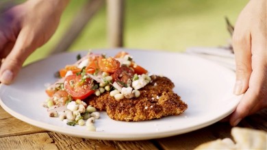 Crispy Pheasant Cutlet with Purple Hull Pea Salad