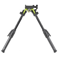 Rifle bipod with adjustable extendable legs and green central hinge