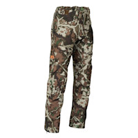 First Lite Omen Stormshelter camouflage hunting pants with small orange logo