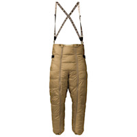 First Lite Whitecloud down bib pants with adjustable cross-back suspenders