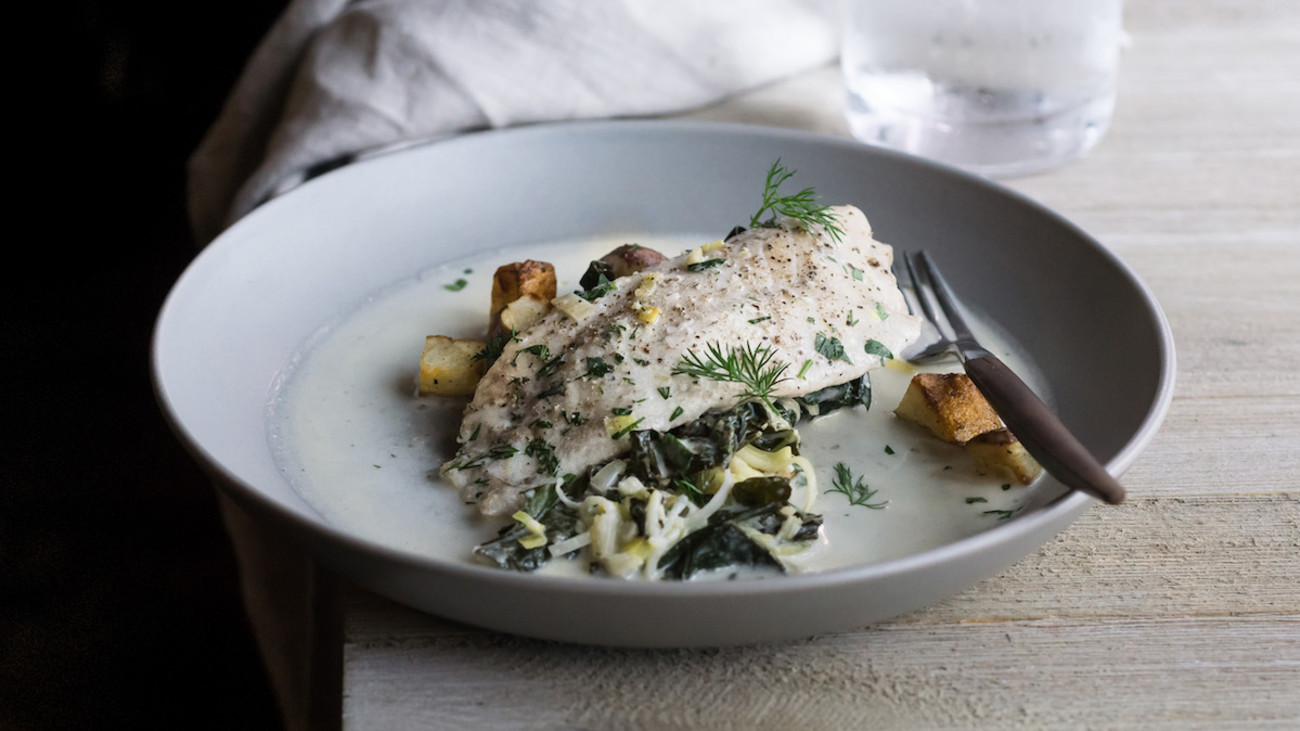 Braised Fish with Creamed Kale