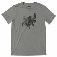 Gray T-shirt with black turkey graphic and "MeatEater" label reading MEDIUM