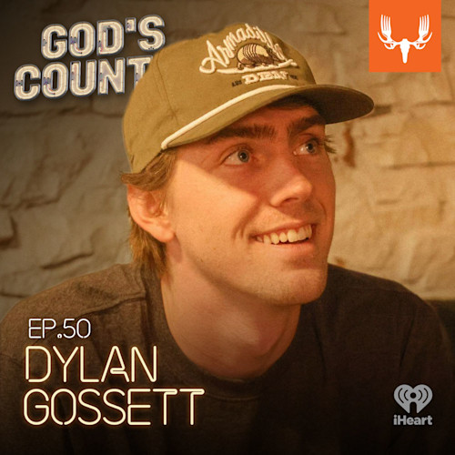 Young man in baseball cap smiling, EP.50 DYLAN GOSSETT text overlay