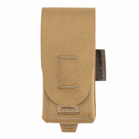 Tan Sidekick pouch with flap and tag reading FIRSTLITE
