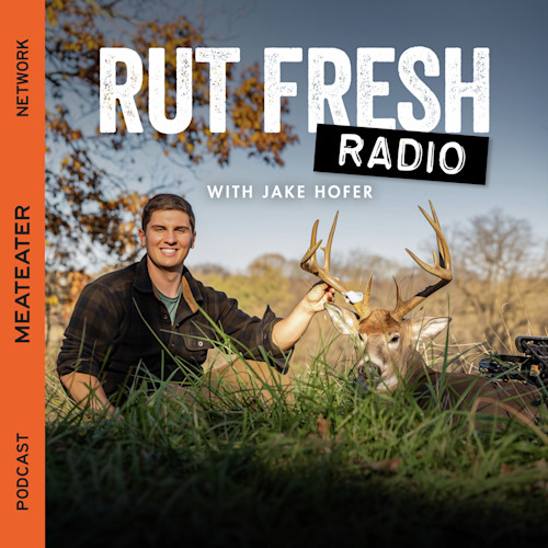 RUT FRESH RADIO with Jake Hofer — hunter kneeling beside buck with antlers