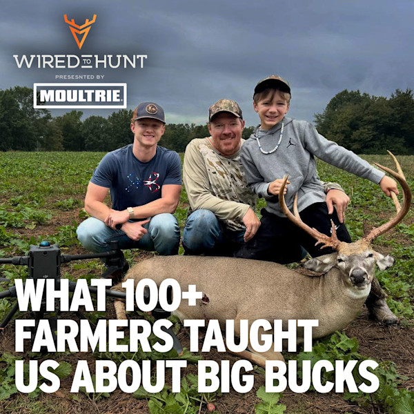WHAT 100+ FARMERS TAUGHT US ABOUT BIG BUCKS — two men and a boy kneel behind large buck