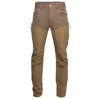 Men's two-tone brown brush pants with reinforced upper thighs, belt loops, and side drawcords
