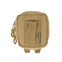 Small tan tactical pouch with elastic front loop, zipper pulls and label 'FHF GEAR'