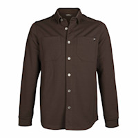 First Lite brown wool button-front field shirt with two chest pockets and point collar