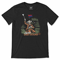 Charcoal T-shirt with illustration of kneeling cavalryman and riders; text "Custer's LAST STAND"