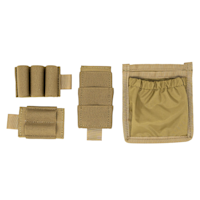 Tan modular turkey hunting kit: three-round shell carrier, two small pouches, and elastic-top pouch