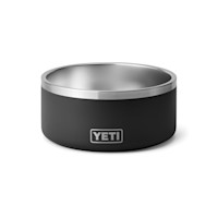 YETI stainless-steel dog bowl with black exterior and silver rim