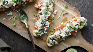 Lump Crab, Avocado, and Heirloom Tomato Toast