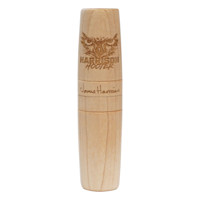 Wooden owl call engraved with owl face and text HARRISON HOOTER and signature James Harrison