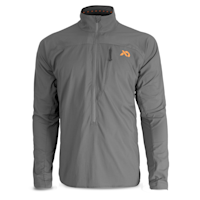 First Lite men's gray quarter-zip pullover with orange logo